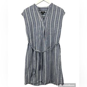 Jones New York Chambray Striped Linen Blend Sleeveless Belt Tie Summer Dress 6